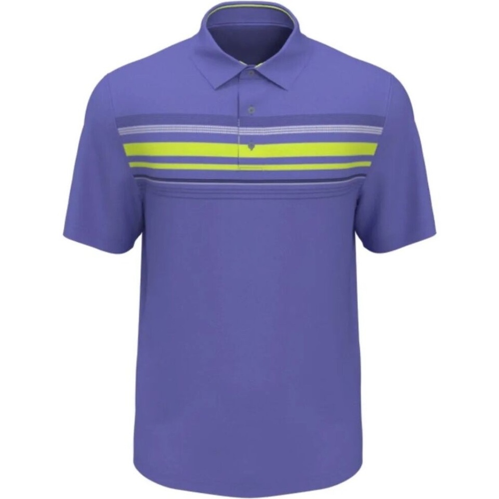 New Mens PGA Tour Pro Series Athletic Fit Persian Jewel Chest Stripe Polo L
